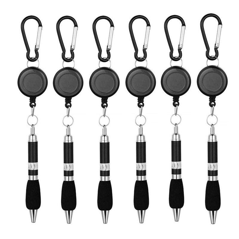 Eshylala 6 Pieces Black Carabiner Pens, Retractable Badge Reel Pens with Blue Ink, Lightweight and Durable - Image 1